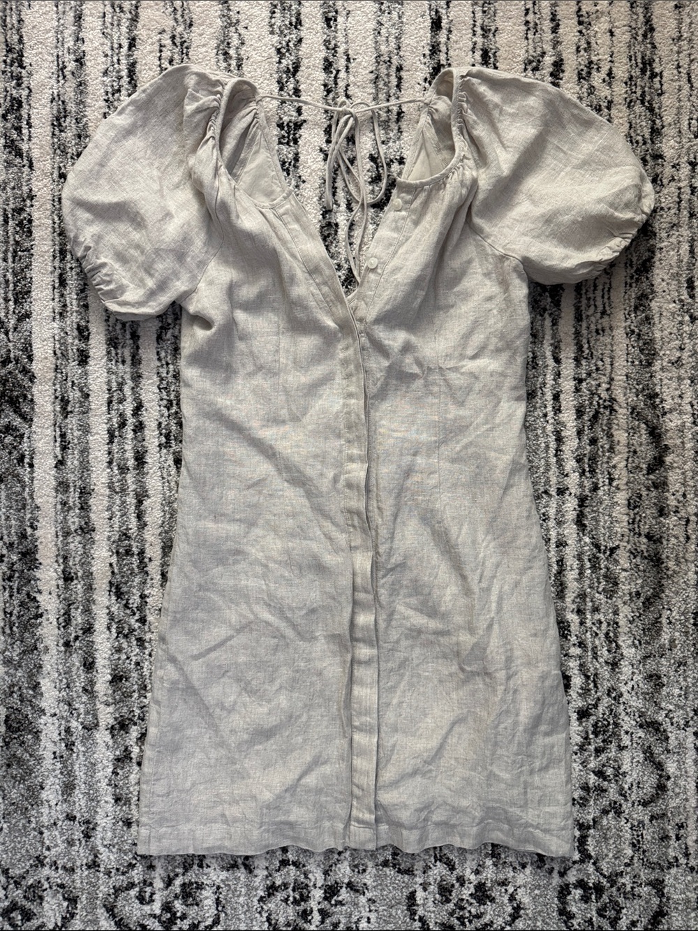 J. Crew linen/cotton button up puff sleeve tie back dress